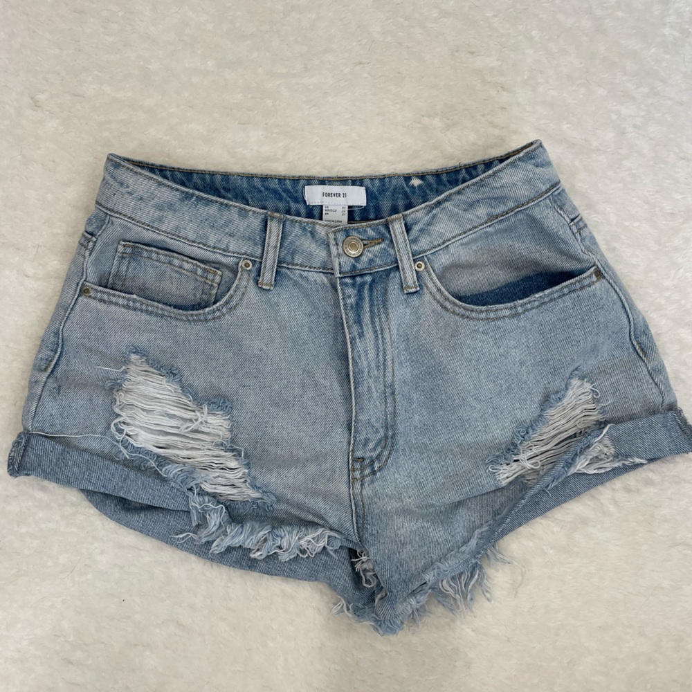Forever 21 Distressed High Rise Jean Shorts